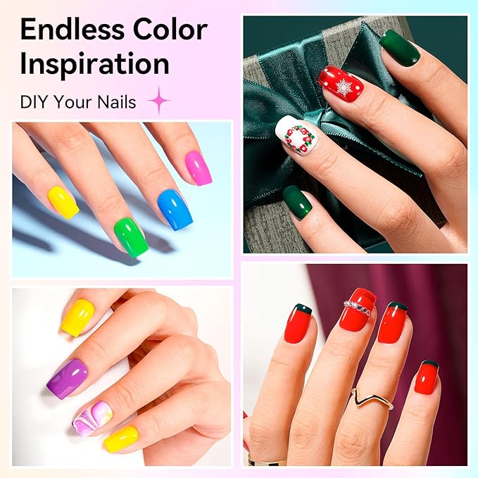 Nailshion Nail Polish 16 Colors Rainbow Air Dry Regular Nail Polish Set with Base Top Coat & Remover Pads| White Red Classic French Fingernail Polishes Non-gel Bulk Gift for Nail Art Lovers