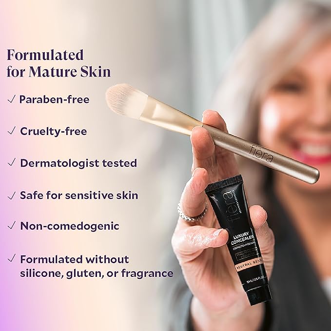 Fièra Luxury Concealer & Foundation with Anti-Aging Ingredients - Full Coverage for Dark Circles, Wrinkles, Fine Lines, and Spots, All-Day Wear For Mature Skin - Light, 0.5 FL. OZ. / 15 ML