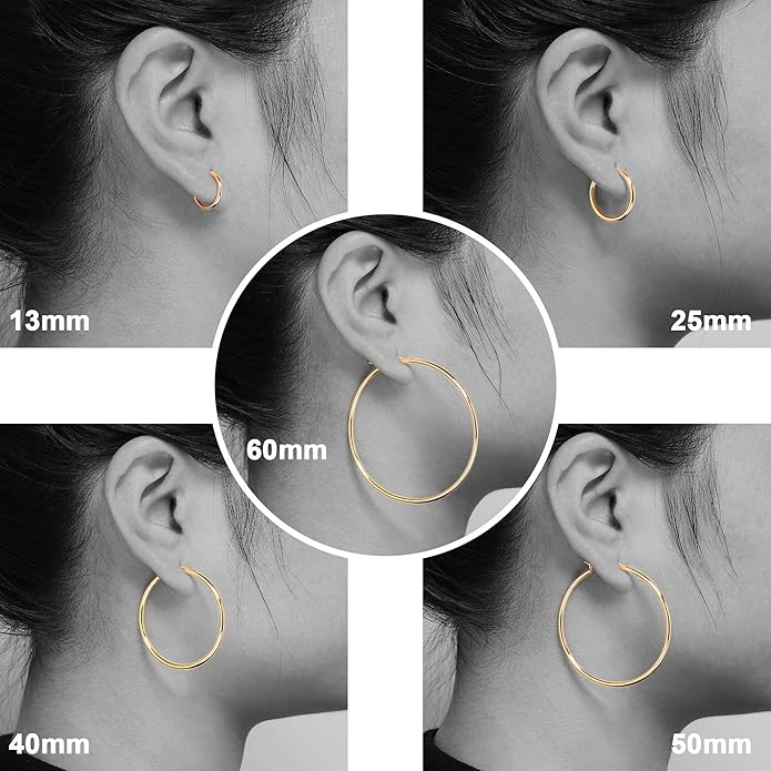 M MOOHAM 14K-Gold-Plated Hoop Earrings for Women - Hypoallergenic 14K Gold 925 Sterling silver-plated Post Sensitive Ears Nickel Free Hoops Earrings Set for Women Jewelry Lightweight 13-60mm