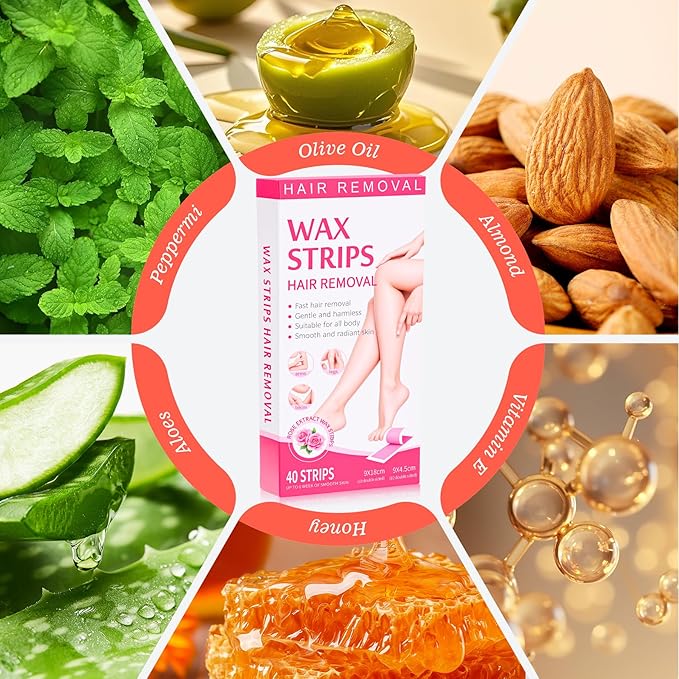 Wax Strips for Hair Removal, Facial & Body Waxing Kit for Women, Hypoallergenic Cold Wax for Face & Sensitive Skin, No-Heat for Bikini, Arms & Legs