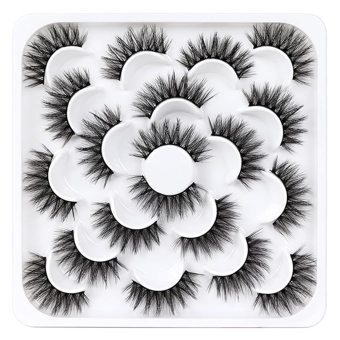 Veleasha Lashes 10 Pairs Natural Fluffy False Eyelashes Soft Wispy Lashes 3D Faux Mink Lashes Pack (V06)
