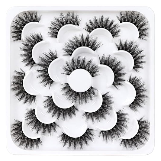 Veleasha Lashes 10 Pairs Natural Fluffy False Eyelashes Soft Wispy Lashes 3D Faux Mink Lashes Pack (V06)