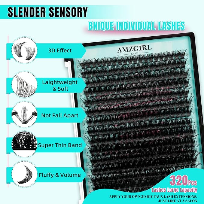 Lash Clusters 320Pcs 80D Eyelashes Cluster D Curl Individual Wispy Lashes Cluster for DIY Cluster Eyelash Extensions at Home for Beginners (Mix10-16mm)