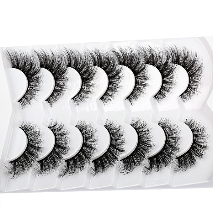 Pooplunch False Eyelashes Cat Eye Lashes Fake Eyelash Dramatic Volume Wispy Foxy 8D Faux Mink Lash Strips 7 Pairs Pack