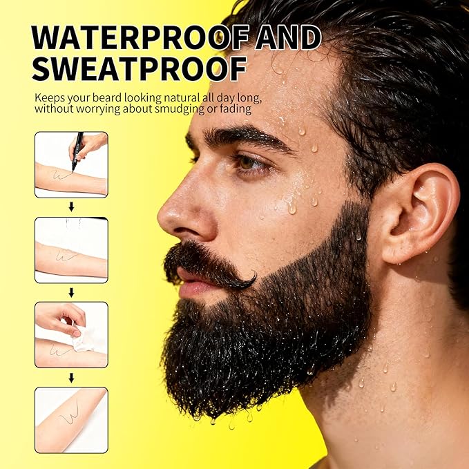 SEVICH Beard Pencil Filler for Men Black,Dual-Ended Beard Styling Tool with 4-Prong Fill Tip and 1-Prong Contour Tip for Natural Looking Beard,Waterproof & Sweatproof,Travel Size