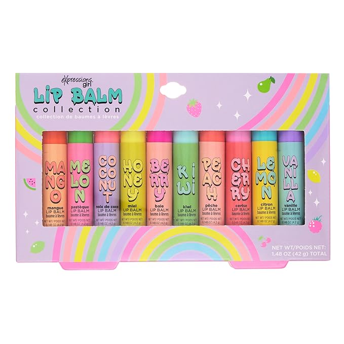 10pc Fruity Lip Balm Collection - Hydrating Lip Balms Infused w/Fresh Fruity Flavors - Vitamin Enriched Nourishing Lip Balm Set