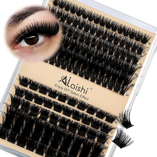 Lash Clusters Kit, DIY Cluster Eyelash Extensions 10‑20mm, 100D+200D, 156pcs Fluffy D Curl Natural Lashes–Fake Cat Eye Individual Clusters