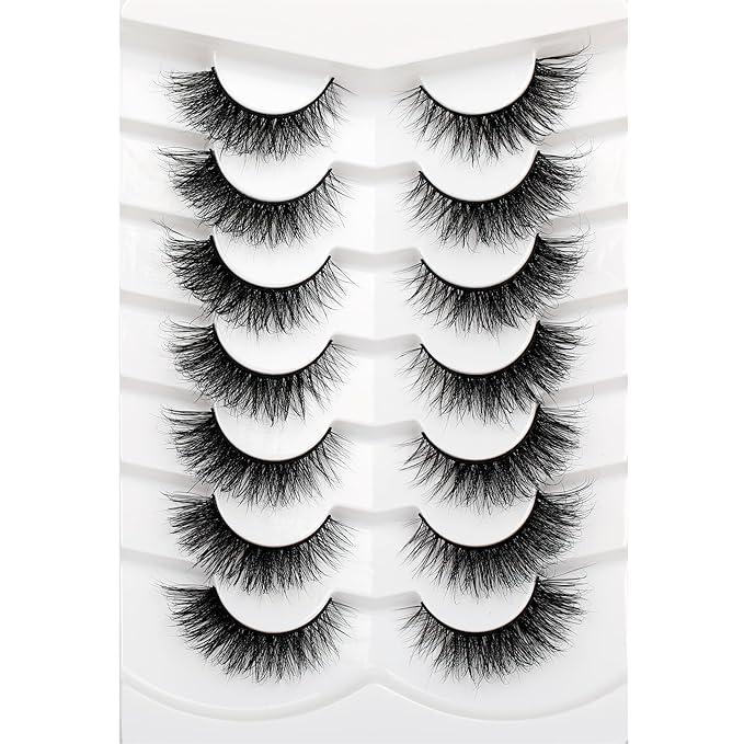 Pooplunch Cat Eye Lashes Wispy Volume False Eyelashes Natural 8D Short Soft Fake Eyelash Faux Mink Lash Strips 7 Pairs Pack
