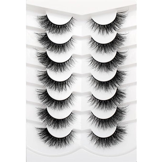 Pooplunch Cat Eye Lashes Wispy Volume False Eyelashes Natural 8D Short Soft Fake Eyelash Faux Mink Lash Strips 7 Pairs Pack