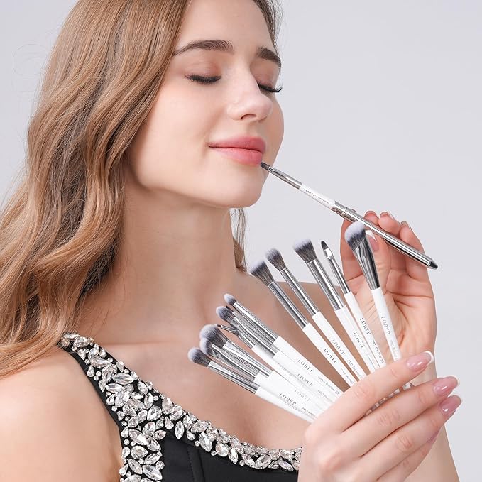 LORYP Makeup Brush Set Professional Soft Synthetic Vegan Luxury Cosmetic Brushes for Face & Eye White 20 Pcs