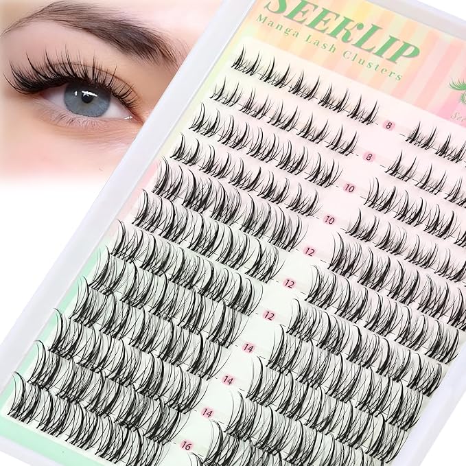 Lash Clusters Manga Individual Deer Lashes with Clear Band Spiky Natural C Curl 120PCS 8-16MM Mixed Eyelash Extensions for DIY Doe Eyed Japan Korean Anime Eyelash Clusters at Home (Thorns)