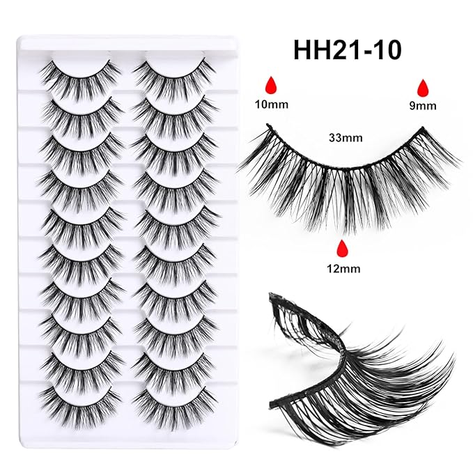 10 Pairs False Eyelashes with Tweezers and High-grade Synthetic Fibers Three-dimensional Long Slender Style Natural Curl Realistic Look Durable Long-lasting Suitable for Daily Comm (Black-I)