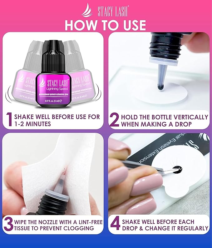 STACY LASH Lightning Speed Eyelash Extension Glue 5ml /0.17 fl.oz / 0.3 Sec Dry/Retention – 6-8 Weeks/Extra Strong Black Adhesive/Professional Supplies