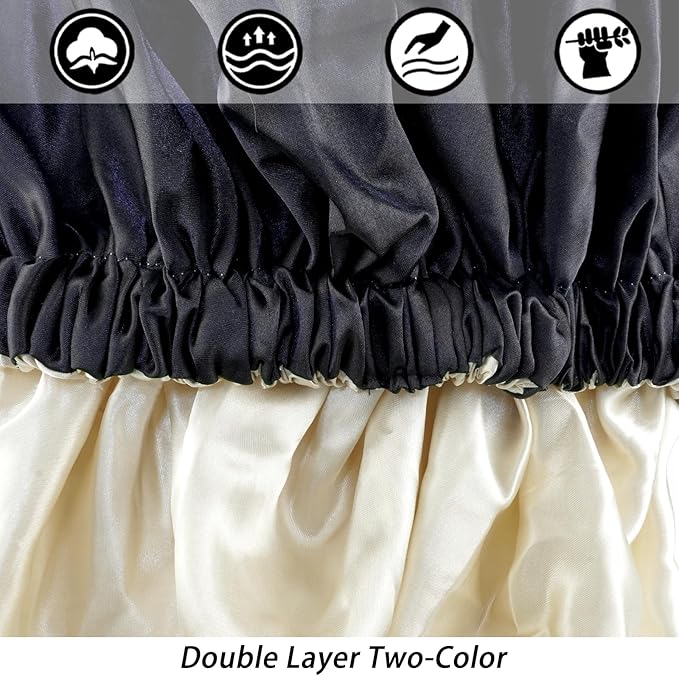 Satin Bonnet Silk Bonnet Hair Bonnet for Sleeping-Slouchy Beanie Hat Satin Sleep Cap for Women's Natural & Curly Hair(Black&Blackish Green)