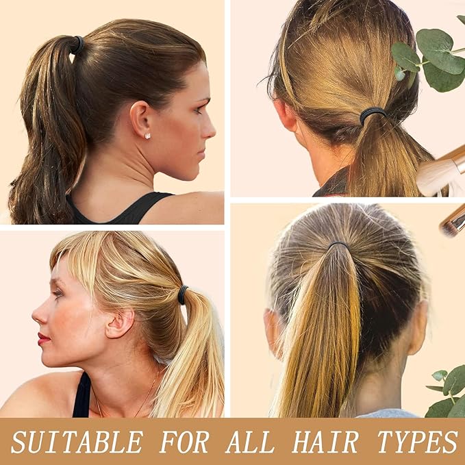 100PCS Black Hair Ties For Thick Hair, Ponytail Holders Hair Bands No Damage For Women, Elastic Thick Hair Ties Hair Bands For Girl Thin Hair (Black)