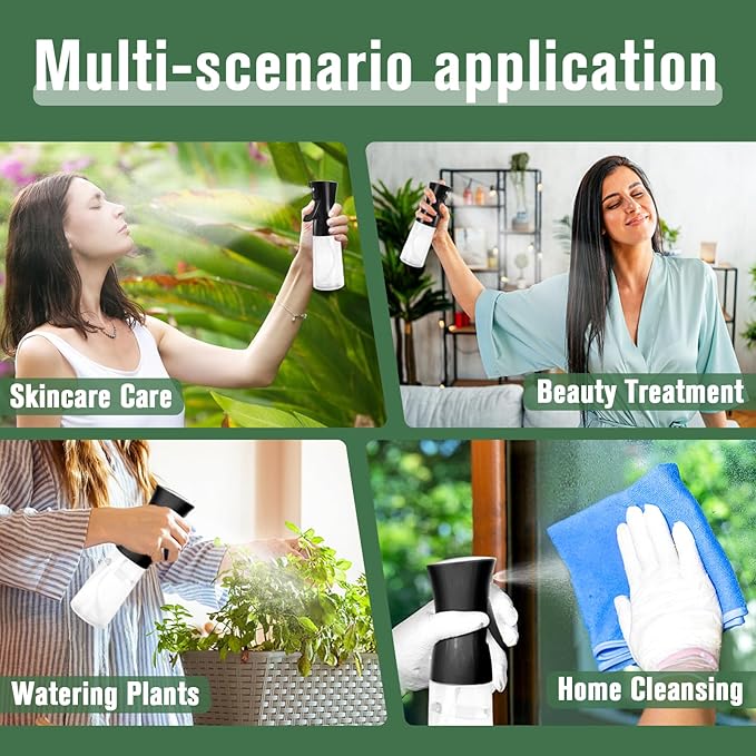 Fun Gift Spray Bottle For Hair,Continuous Water Mister for Hairstyling, Salons, Cleaning, Plants,Essential Oil Scents,Ultra Fine Mist Sprayer,6.8 OZ /200 ML-Black