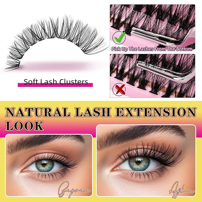 Lash Clusters 320PCS Individual Lashes D Curl Eyelash Clusters Mixed Length Cluster Eyelash Extensions Clusters Lashes with Thin Band Soft False Eyelashes DIY at Home(40D,D-Mix9-16mm)