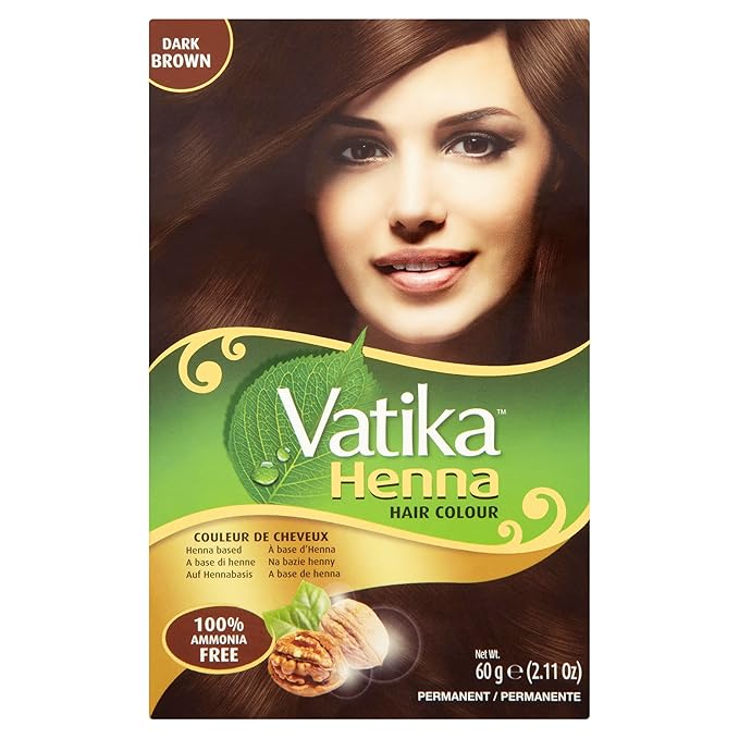 Vatika Naturals Permanent Hair Dye Dark Brown – Ammonia-Free With Natural Henna, Grey Coverage, Nourishing Herbal Blend, Long-Lasting Hair Color for Soft, Shiny Results – 6 Sachets X 10g