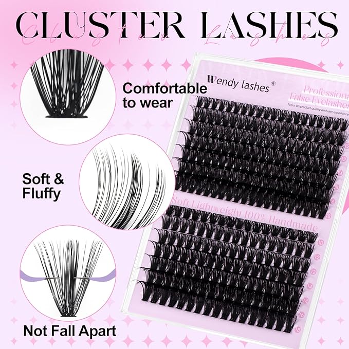 Lash Clusters 60D 80D Wispy Individual Lashes 280PCS D-Curly Volume Lash Extensions 10-18mm Natural DIY Cluster Lashes for Beginners(60D+80D,10-18mm,0.07D)