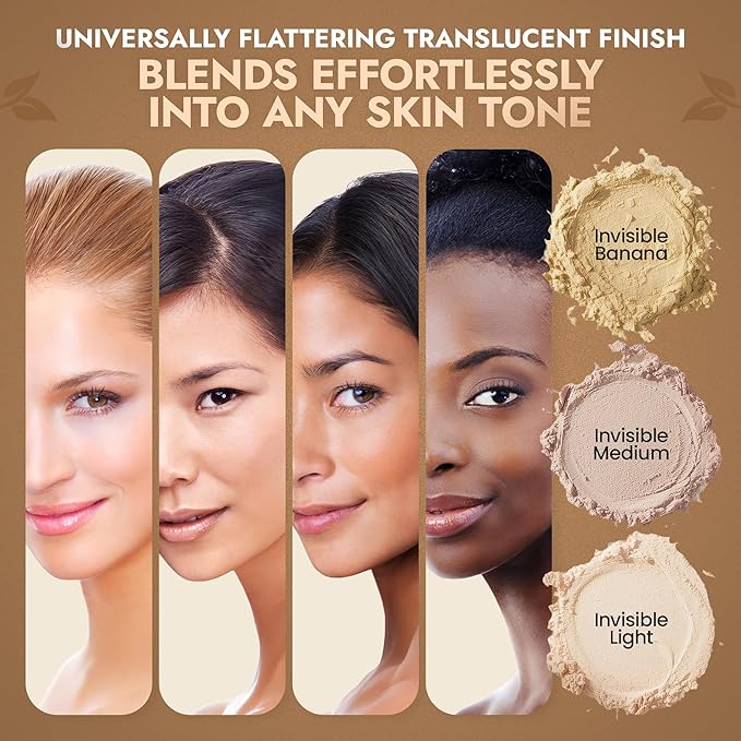 Organic Pressed Setting Powder - Talc-Free & Non-Toxic Translucent Powder with Matte Finish - Oil Absorbing, Pore Minimizing, 16 Hour Wear for All Skin Types - Cruelty & Gluten-Free - Invisible Banana