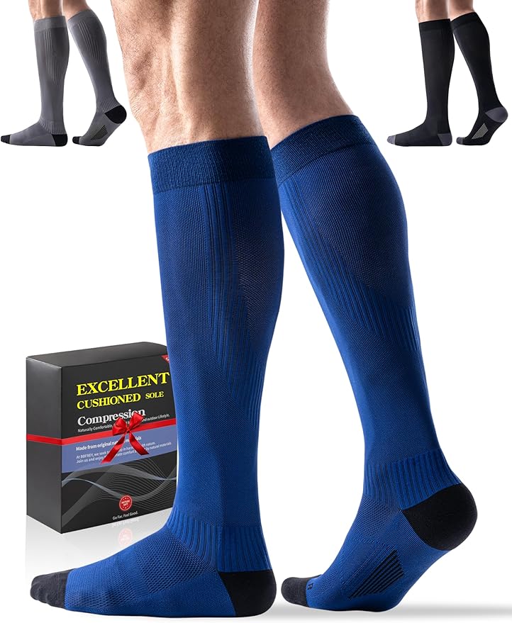 Bbfrey Compression Socks with Cushioned Sole & Arch Support - 15-20 mmHg Moderate Support Socks for Sports, Travel, Flying