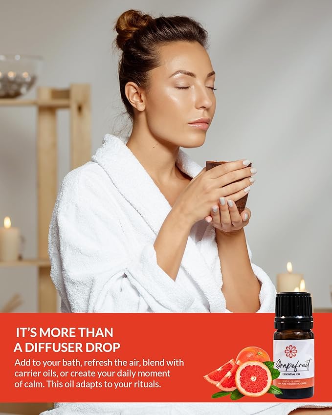 Essence Grapefruit Essential Oil – 100% Pure & Therapeutic Grade – Perfect for Aromatherapy, Diffusers & Recharging Essence Nasal Diffuser Rings – Natural Stress & Mood Support (5mL)