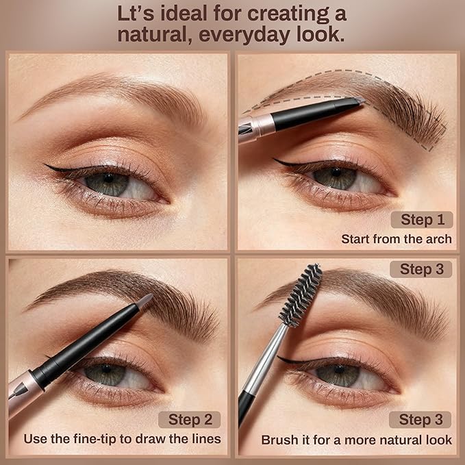 2 Pack of Eyebrow Pencil, Waterproof Eyebrow Makeup with Dual Ends, Professional Brow Kit with Eyebrow Brush, Black