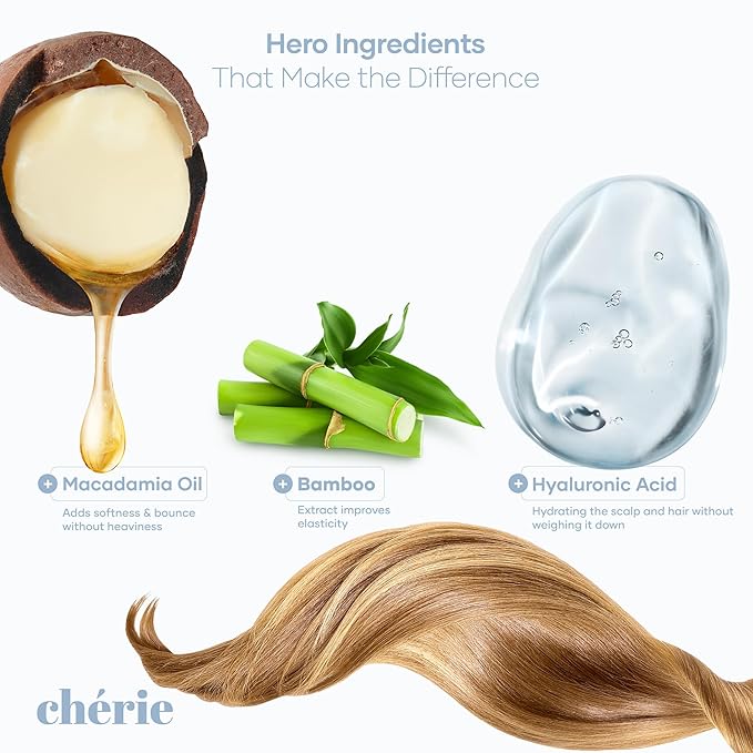 chérie Deep Conditioning Hair Mask for Curly and Straight Hair With Macadamia Oil, Hyaluronic Acid & Bamboo Extract, Hydrating for Dry Damaged, Helps Repair, Reducing Frizz & Breakage, Vegan 16.90 oz