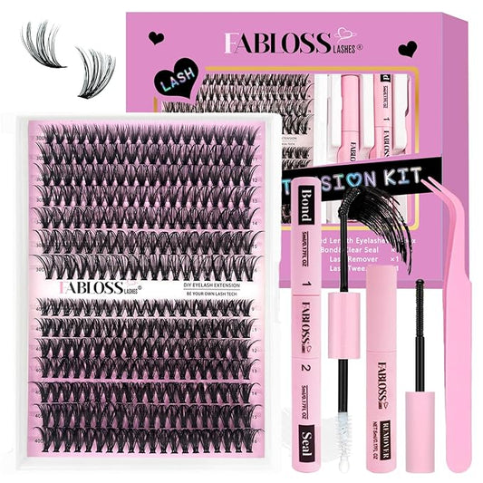 Fablosslashes Lash Clusters 280Pcs Lash Clusters DIY Eyelash Extension Kit 30D+40D Individual Lashes Clusters Kit With Lash Bond And Seal, Lash Remover, Lash Tweezers(30D+40D, 9-16mm, Kit)