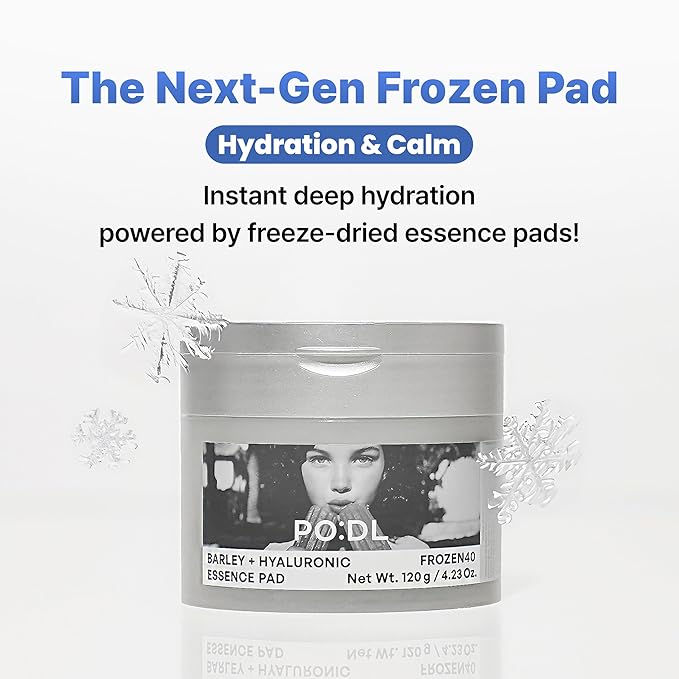 PODL Barley Hyaluronic Frozen40 Essence Toner Pads(70p) | Freeze-Dried Technology for Instant Cooling Hydration & Calming | Dual-Sided Toner Pads for Soft Exfoliating & Smooth Skin | Korean Skin Care