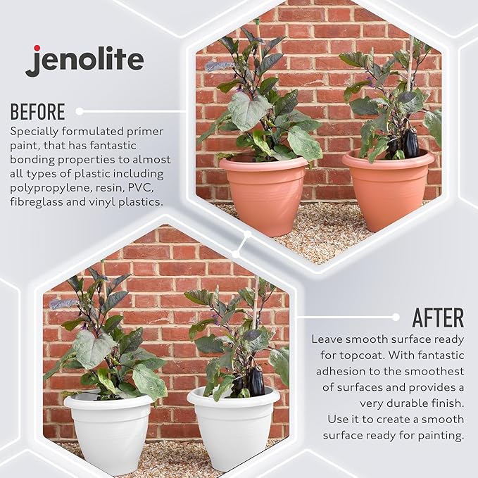 JENOLITE Plastic Primer Spray - GREY - Strong Adhesion Spray Paint Primer for Indoor and Outdoor Use On Hard Plastic Surfaces - 400ml (13.5fl oz)