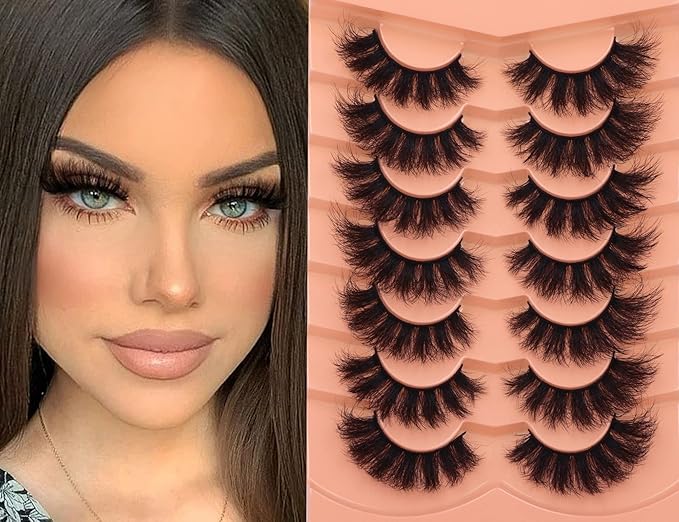 Fluff Mink Lashes Wispy False Eyelashes 18mm Thick Volume Faux Mink Lashes 7 Pairs Curly Fake Eyelashes Multipack by TOOCHUNAG