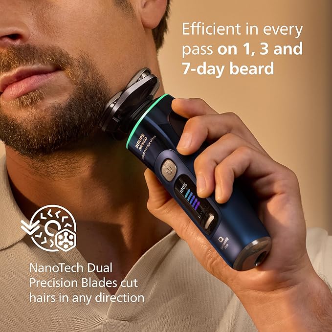 Philips Norelco Shaver i9000 Prestige Ultra, Wet & Dry Electric Shaver, Adriatic, SenseIQ Pro Technology, Triple Lift & Cut System, 360 Rotating NanoTech Precision Blades, Precision Trimmer, XP9401/92
