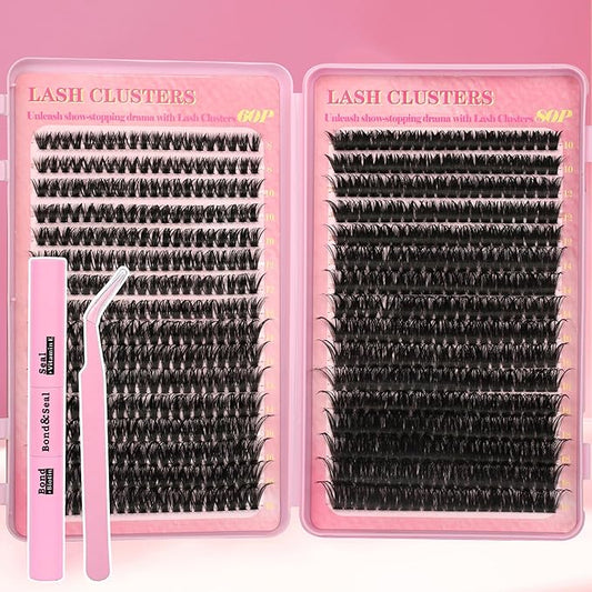Gmagictobo Lash Extension Kit Lash Clusters Kit 640Pcs Volume Eyelash Clusters C Curl Lashes Clusters DIY Cluster Eyelash Extensions With Lash Bond and Seal Lash Tweezers