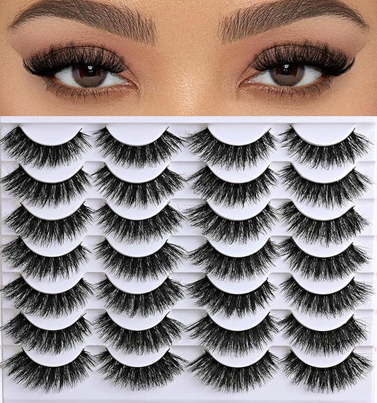APCYUST Lashes Volume Mink Eyelashes 14 Pairs Cateye Lash Strips Wispy Cat Eye Lashes Natural Look 10-15mm Short Thick Fluffy False Strip Eyelash Full Small Fake Lashes Pack Black Pestañas Postizas