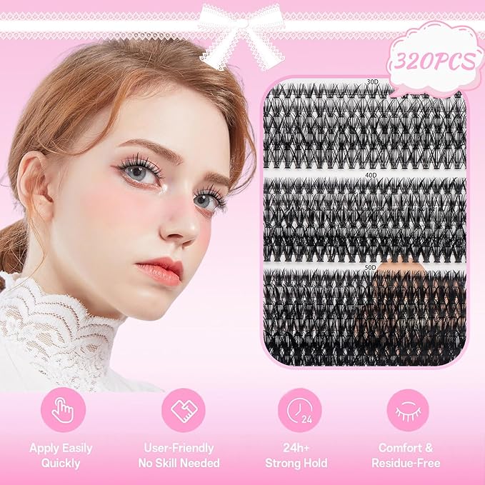 Feinner Lash Clusters Kit, Wispy Eyelash Clusters Lashes Natural DIY Lash Extension Kit, 8-16mm Cluster Eyelash Extensions Kit with Lash Bond and Eyelash Remover (60d+80d+100d)