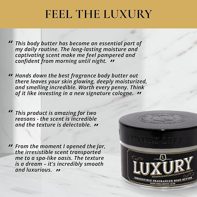 LUXURY LIFE Bed Butter - Scented, Luxurious Body Butter With All-Natural Hyaluronic Acid For Soft, Glowing, Hydrated Skin For Men & Women - Suitable For All Skin Types (Midnight Seduction, 5 oz)