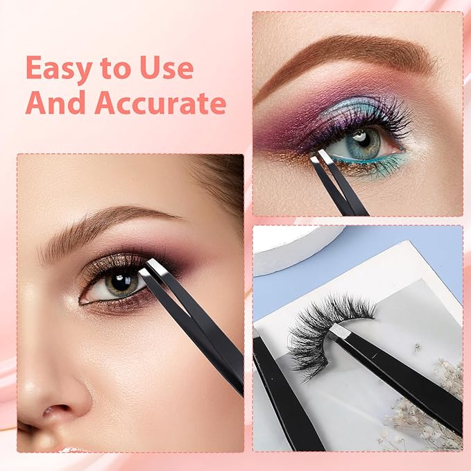 80 Pcs Eyebrow Lash Tweezers Set, Professional Black Iron Tweezers Bulk for Eyelash Extensions, Ingrown Hair Removal, Eyebrow Plucking and Facial Grooming - High Precision Beauty Tools for Women Men
