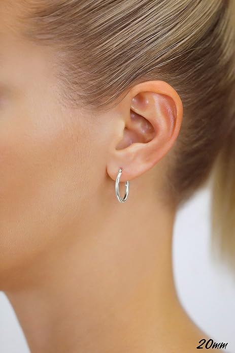 14k White Gold Classic Round Hoop Earrings