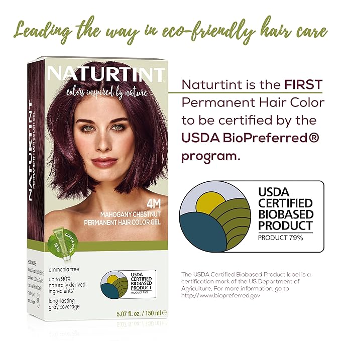 Naturtint 4M Mahogany Chestnut Permanent Hair Color (Pack of 1), Ammonia Free, Vegan, Cruelty Free, up to 100% Gray Coverage, Long Lasting Results (Packaging may vary)