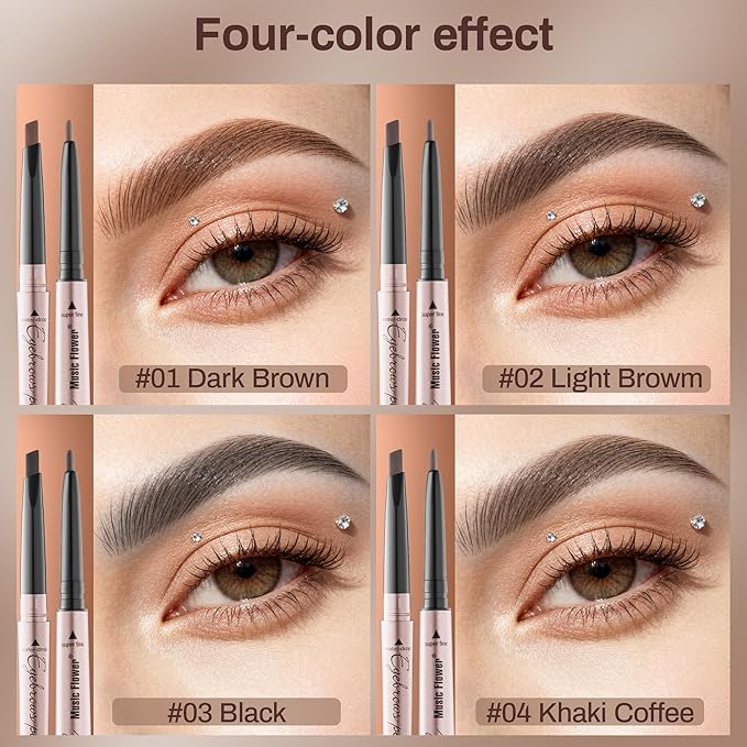 2 Pack of Eyebrow Pencil, Waterproof Eyebrow Makeup with Dual Ends, Professional Brow Kit with Eyebrow Brush, Black