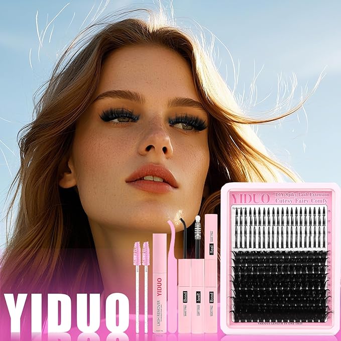 YIDUO Lashes Clusters Kit 150D Volume EyeLash Clusters with Spikes 12-20MM D Curl Manga Wispy Eyelashes Extensions Kit 230pcs Thick Individual DIY Eyeash Clusters with Bond and Seal Tweezers Removers