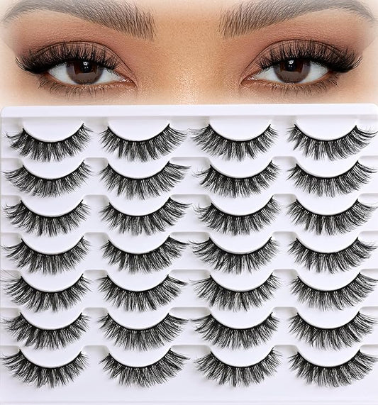 APCYUST Lashes False Eyelashes Cat Eye Lashes Mink Lashes Wispy 14 Pairs Fake Eyelash Natural Lash Strips Fluffy Eye Lashes Pack Short Strip Lashes Natural Look Wispies Cateye Lashes for Women