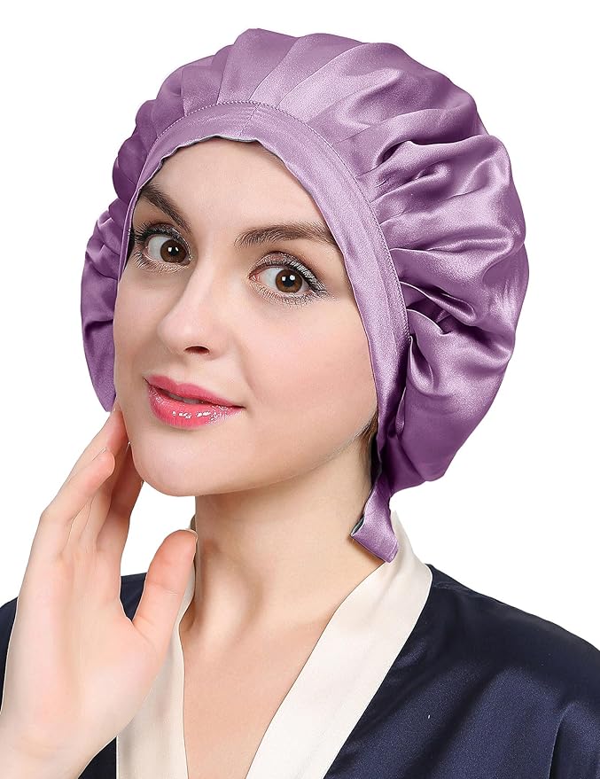LilySilk 100% Mulberry Silk Bonnet Flat Front Silk Night Sleep Cap Adjustable Hair Wrap for Sleeping, Avocado Green
