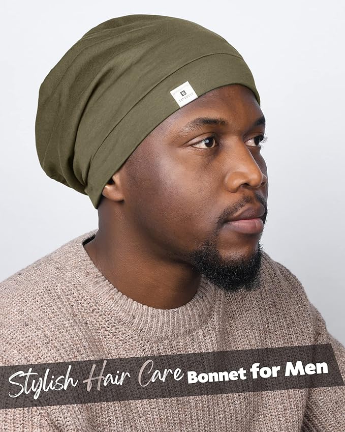 YANIBEST Silk Satin Bonnet Hair Wrap for Sleeping, Adjustable Slouchy Beanie for Women, Silk Lined for Curly Hair and Braids, Olive Green