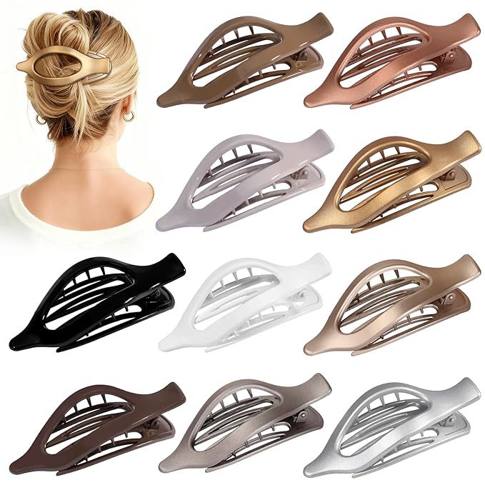 10 Pcs Flat Hair Clips for Women French Concord Claw Clips for Thick and Thin Hair Claw Clips Duck Billed Barrettes Hair Accessories for Women and Girls (Metal)