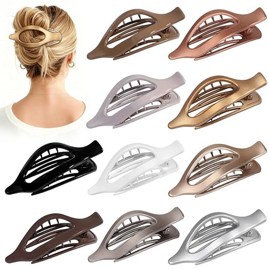 10 Pcs Flat Hair Clips for Women French Concord Claw Clips for Thick and Thin Hair Claw Clips Duck Billed Barrettes Hair Accessories for Women and Girls (Metal)
