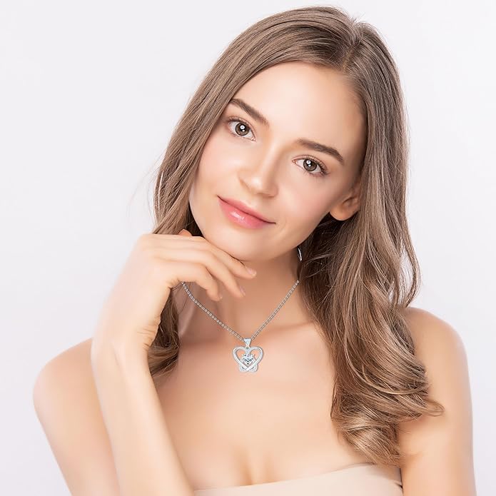 Yuelove Infinity Necklace for Women, 925 Sterling Silver Heart Necklace with 5A Zircon, White Gold Plated Adjustable Chain, Gift for Valentine's Day, Birthday, Anniversary for Wife, Girlfriend, Mom