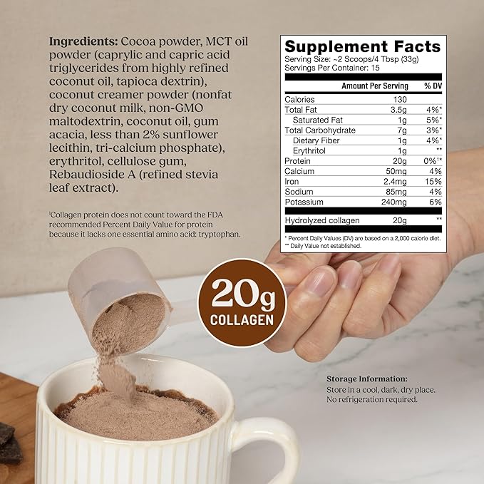 Bulletproof Chocolate Collagen Protein Powder with MCT Oil, 19g Protein, 17.6 Oz, Collagen Peptides and Amino Acids for Healthy Skin, Bones and Joints, Packaging May Vary