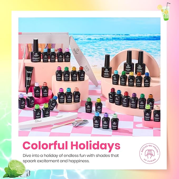 beetles Spring Gel Polish Set - 36 Colors Pastel Neon Gel Nail Polish Pink Red Green Blue Yellow Nail Polish with 4Pcs Base Top Coat Soak off Colorful Valentines Collection UV